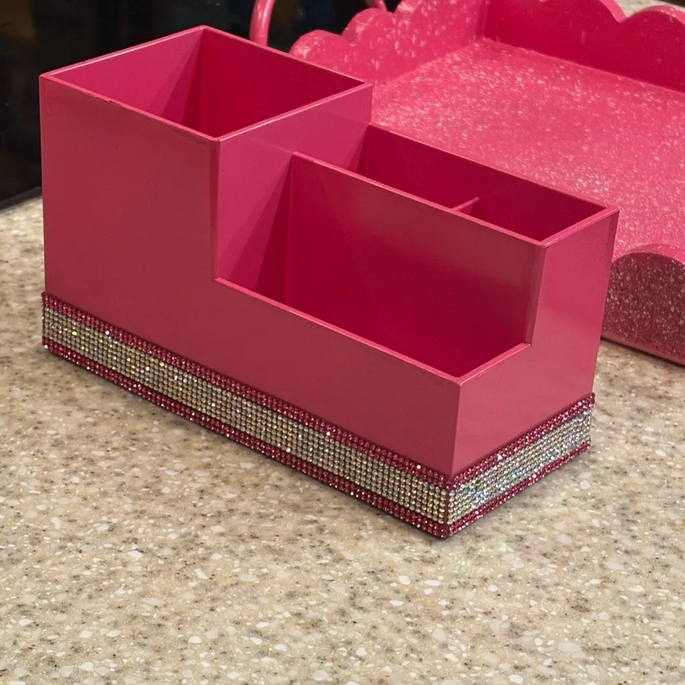 Pink Decorative Organizer with Rhinestone Trim!